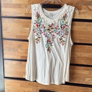 Sundance Ivory Tank with Colorful Floral Embroidery